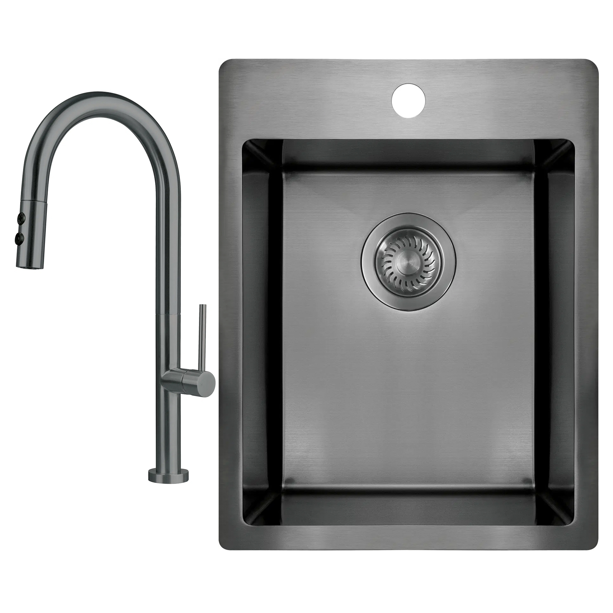 Stål Kjøkkenvask Olfato Grå Titanium Matt 39x51 cm med Kjøkkenarmatur og Vannlås