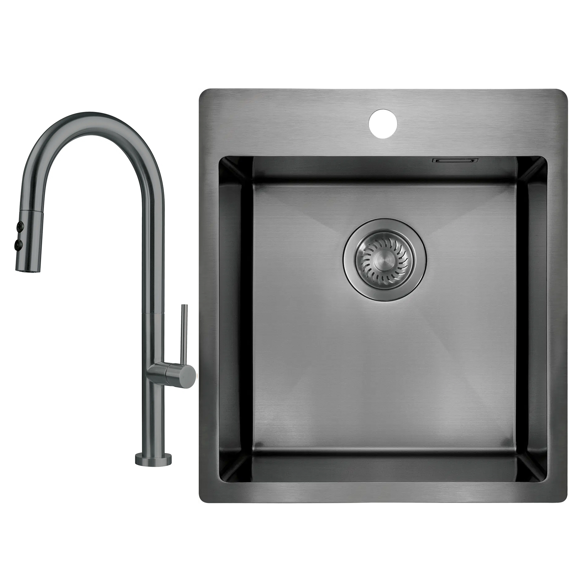 Stål Kjøkkenvask Olfato Grå Titanium Matt 45x51 cm med Kjøkkenarmatur og Vannlås