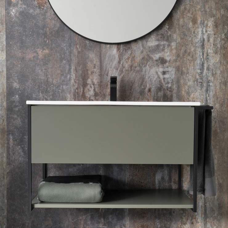 Servantskap Evolv Grønn Matt 80 cm med Handfat Hvit Blank