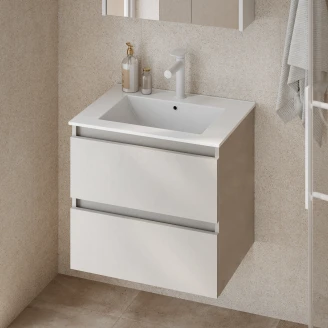 Servantskap <strong>Blisse</strong>  Beige Matt 60 cm med Två Skuffer & Servant Hvit Blank