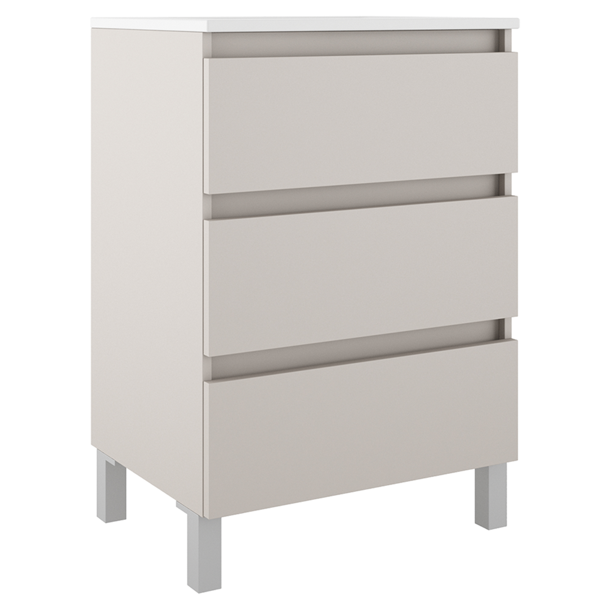 Servantskap Compakt Beige Matt 50x40 cm med Servant, Tre Skuffer & Ben
