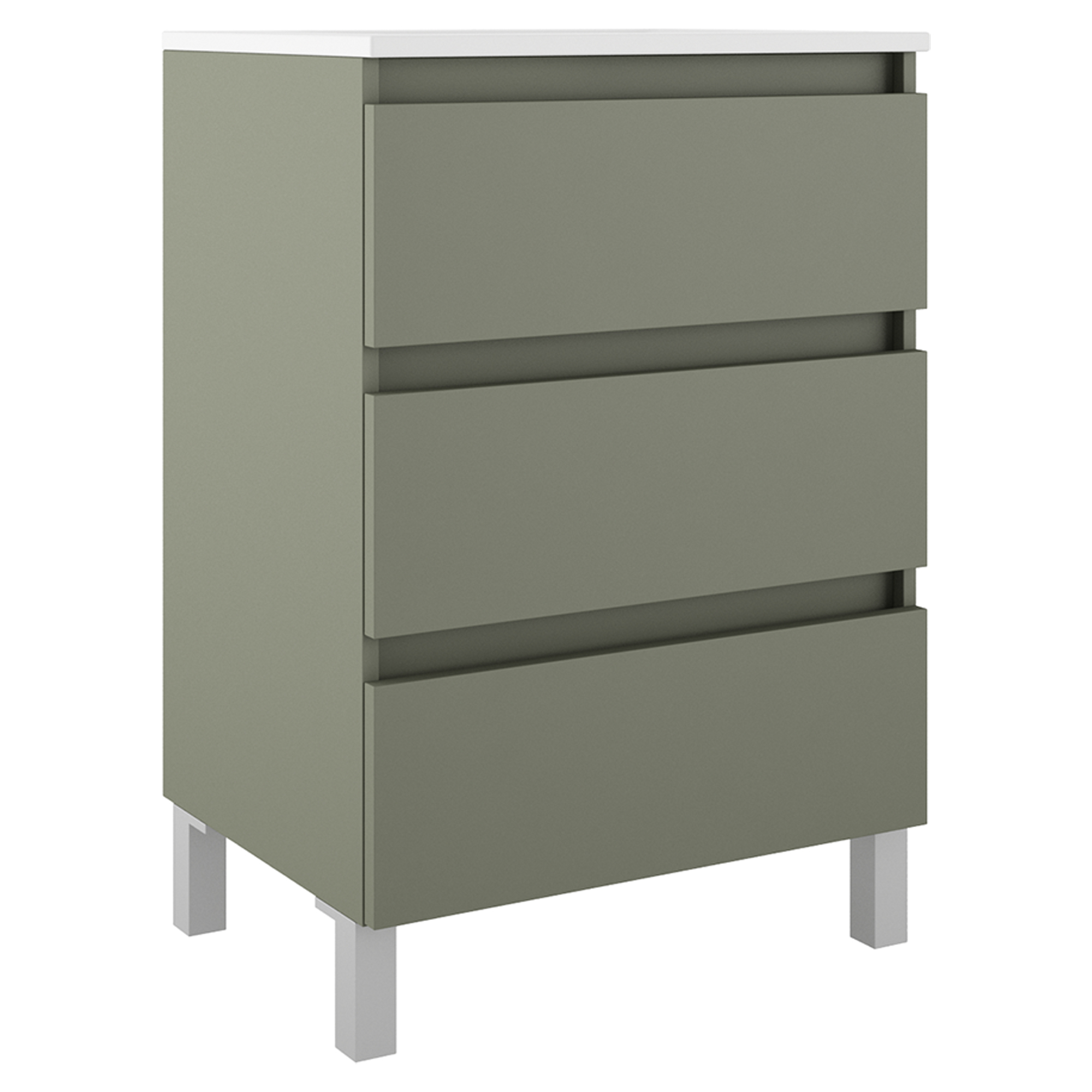 Servantskap Compakt Oliv Matt 60x40 cm med Servant, Tre Skuffer & Ben
