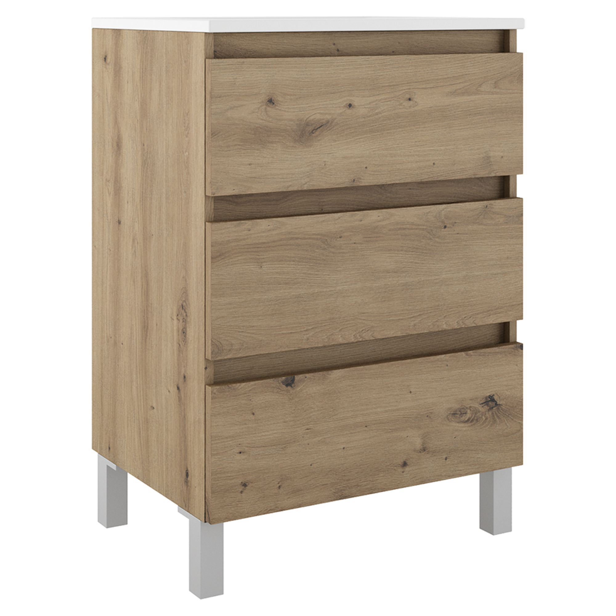 Servantskap Compakt Eik Matt 60x40 cm med Servant, Tre Skuffer & Ben