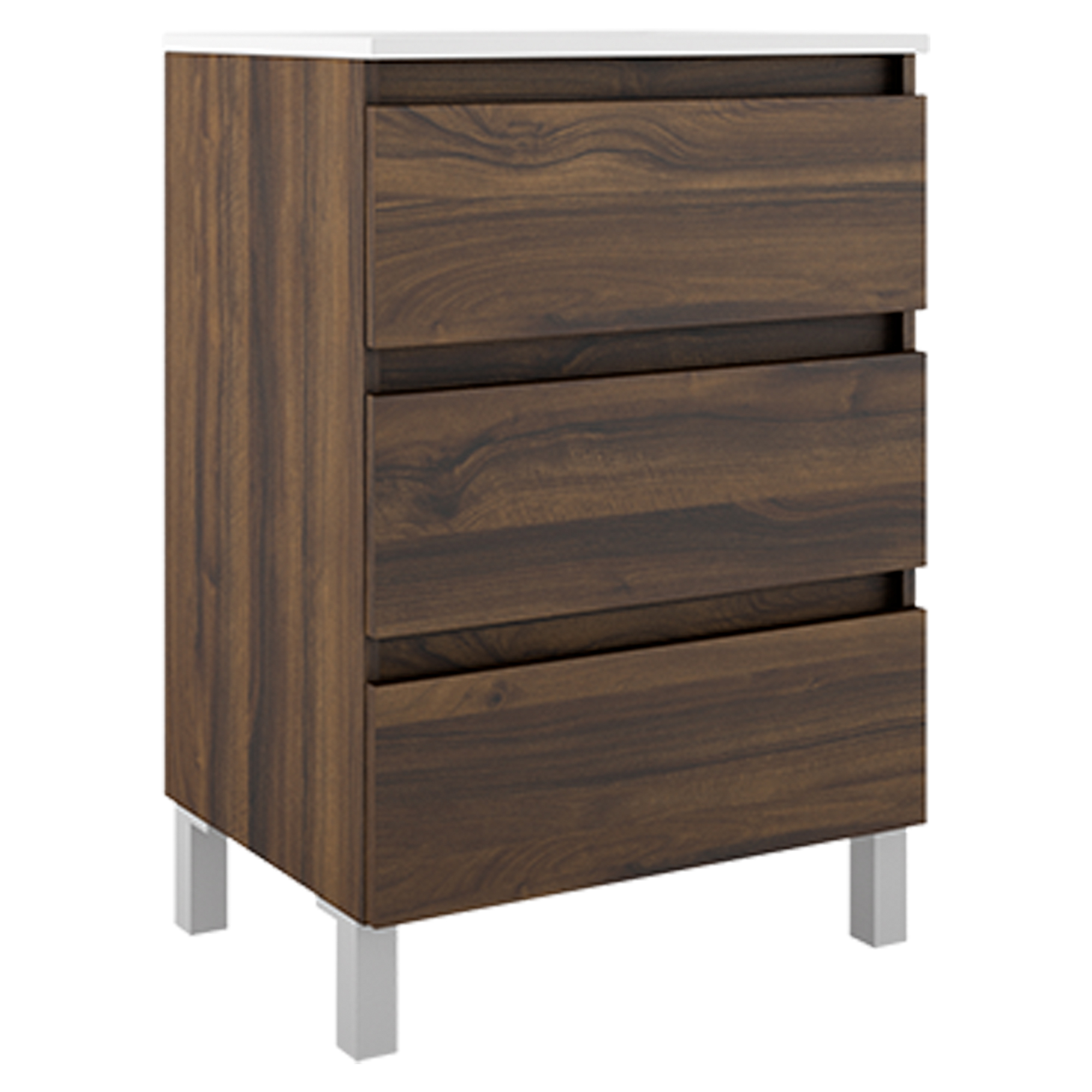 Servantskap Compakt Valnøtt Matt 60x40 cm med Servant, Tre Skuffer & Ben