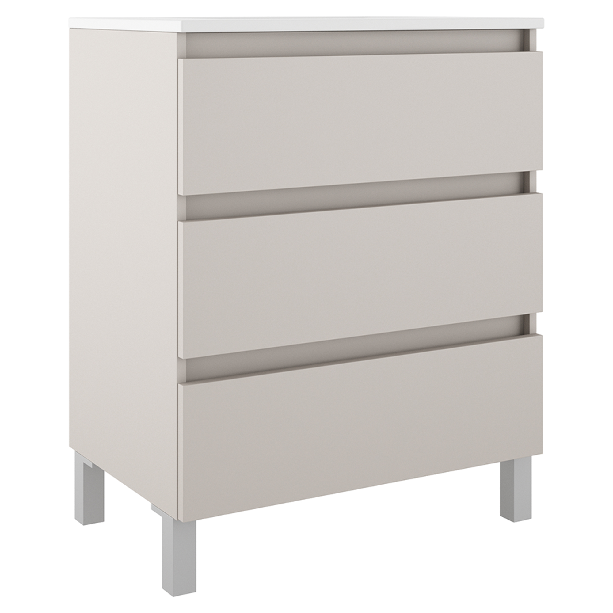 Servantskap Compakt Beige Matt 70x40 cm med Servant, Tre Skuffer & Ben