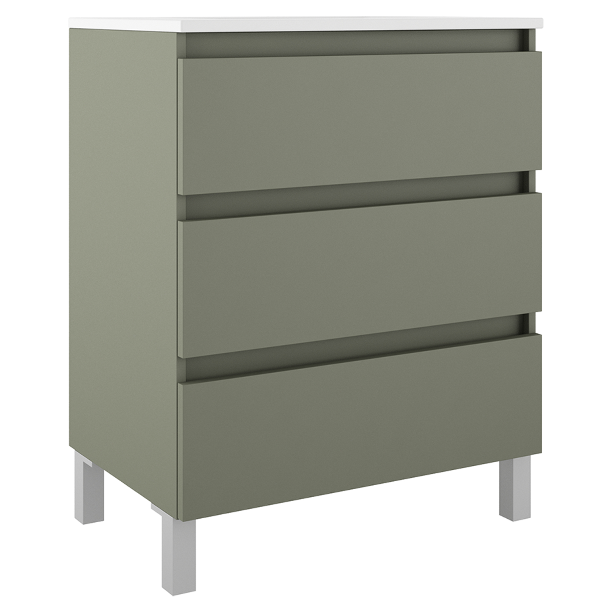 Servantskap Compakt Oliv Matt 70x40 cm med Servant, Tre Skuffer & Ben