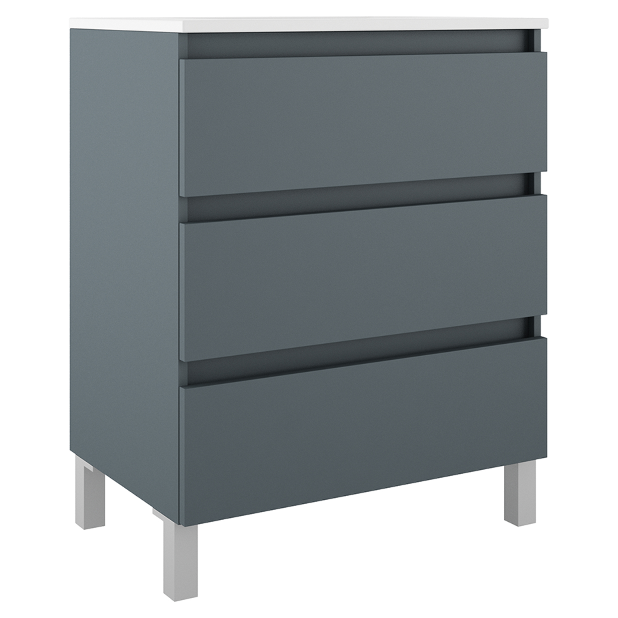Servantskap Compakt Blå Matt 70x40 cm med Servant, Tre Skuffer & Ben