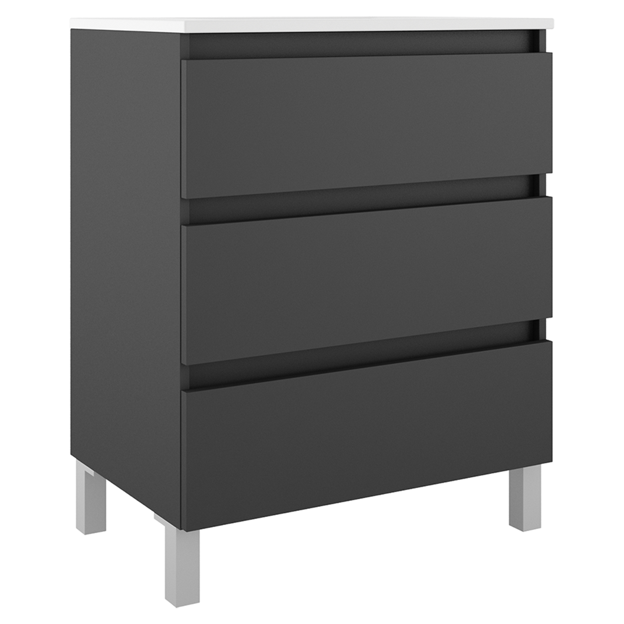 Servantskap Compakt Mørkgrå Matt 70x40 cm med Servant, Tre Skuffer & Ben