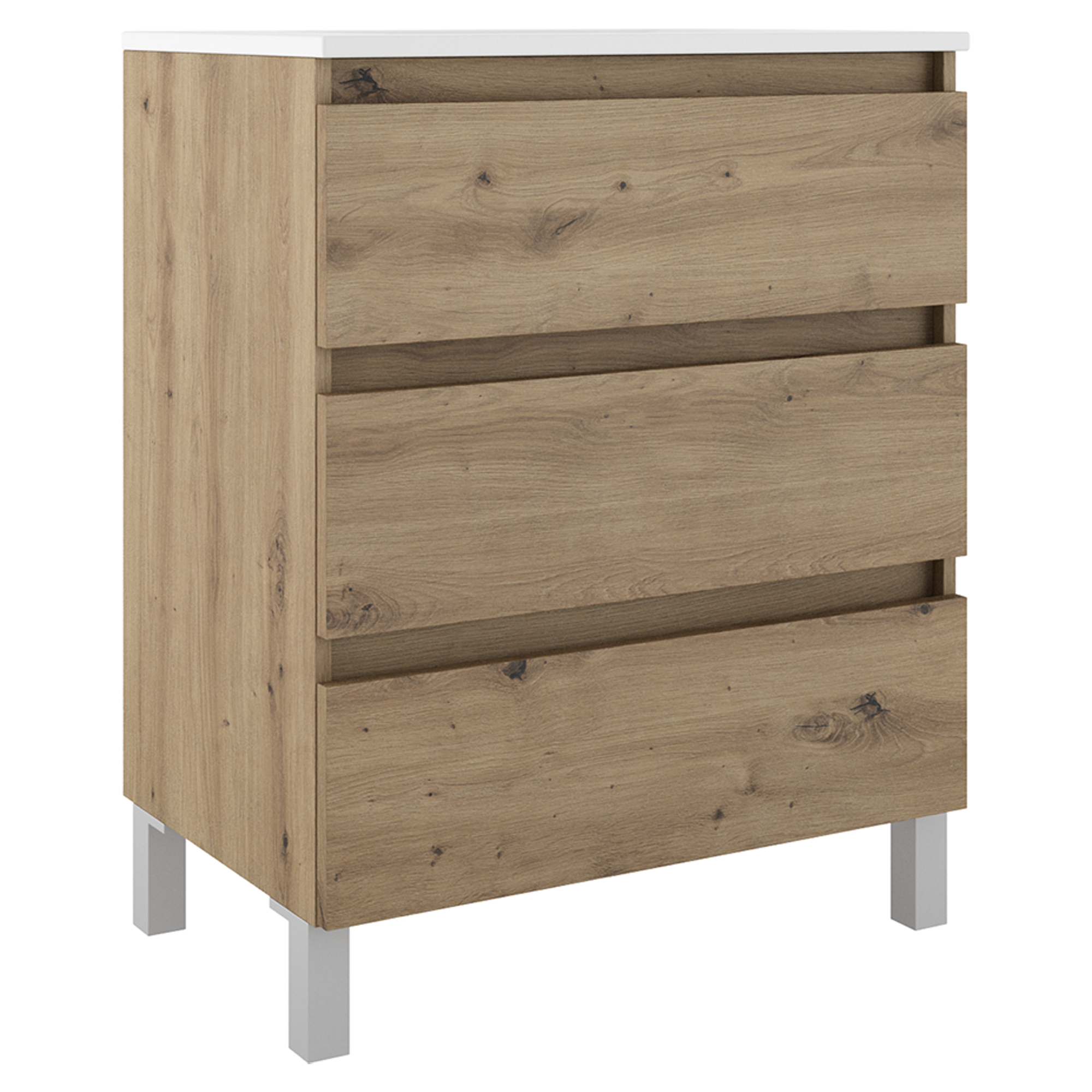 Servantskap Compakt Eik Matt 70x40 cm med Servant, Tre Skuffer & Ben