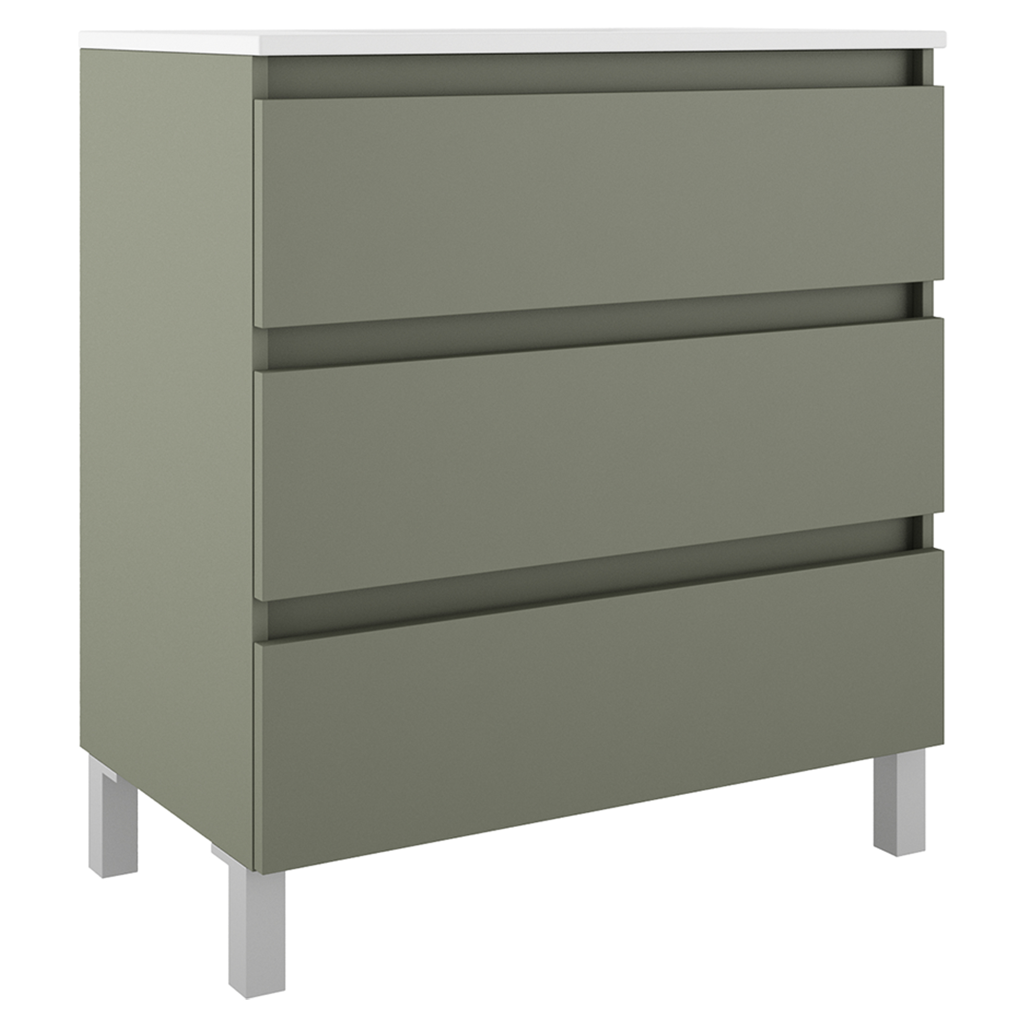 Servantskap Compakt Oliv Matt 80x40 cm med Servant, Tre Skuffer & Ben