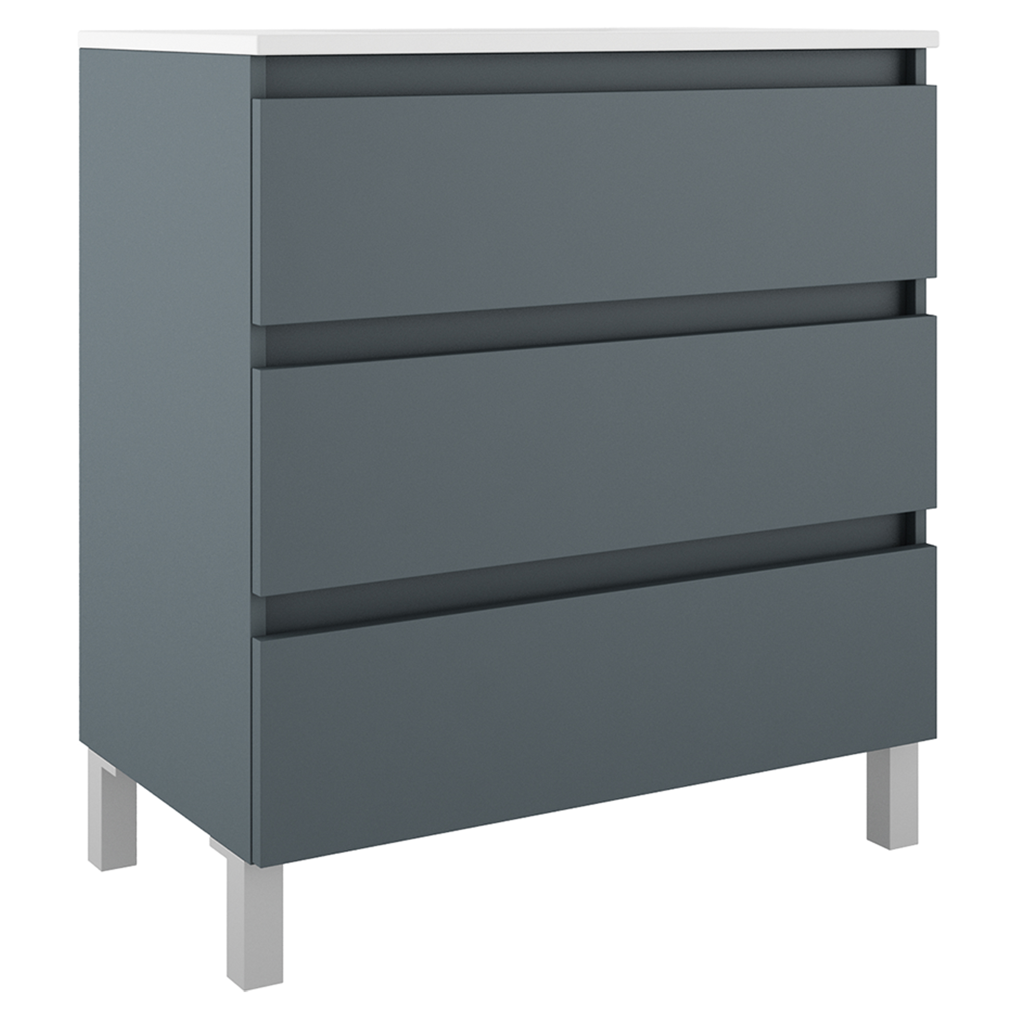 Servantskap Compakt Blå Matt 80x40 cm med Servant, Tre Skuffer & Ben