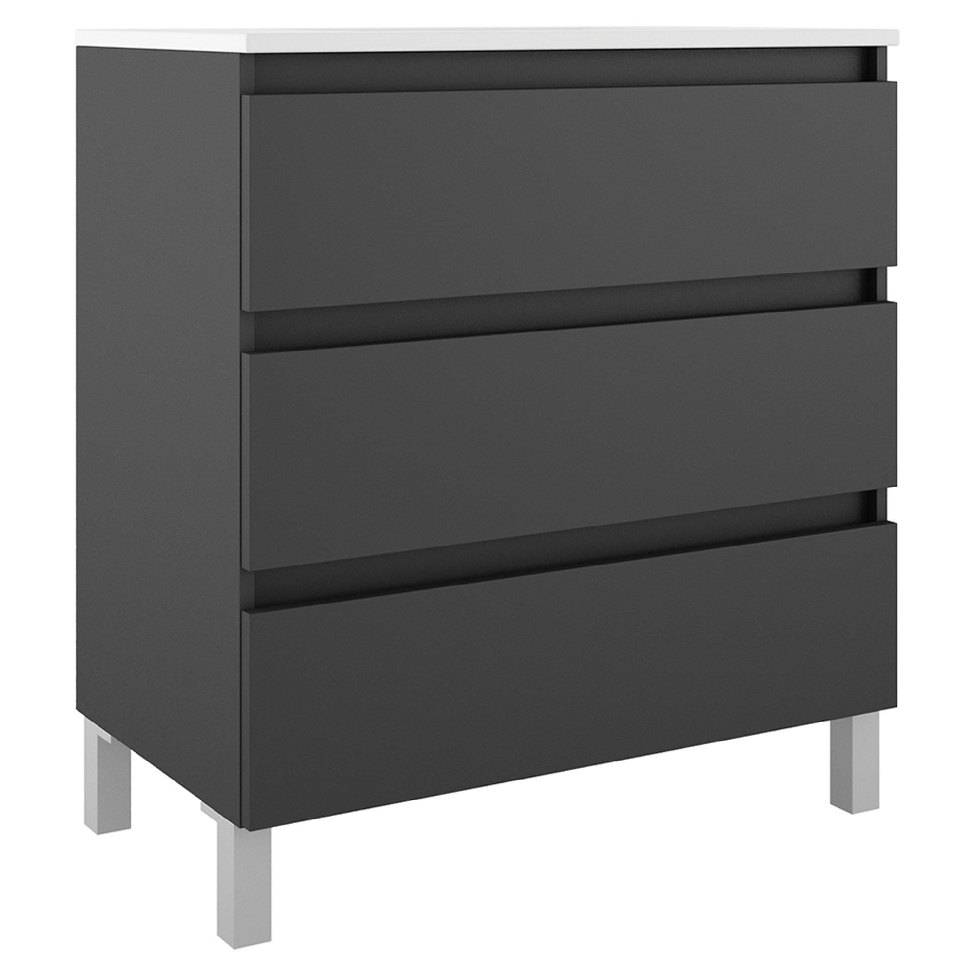 Servantskap Compakt Mørkgrå Matt 80x40 cm med Servant, Tre Skuffer & Ben
