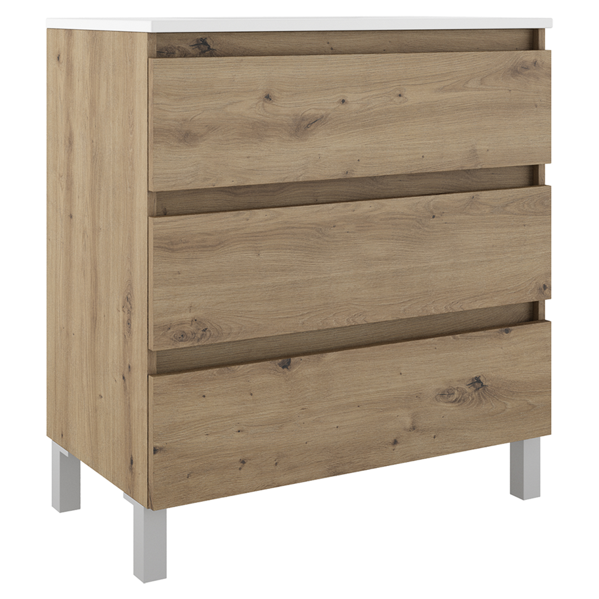 Servantskap Compakt Eik Matt 80x40 cm med Servant, Tre Skuffer & Ben