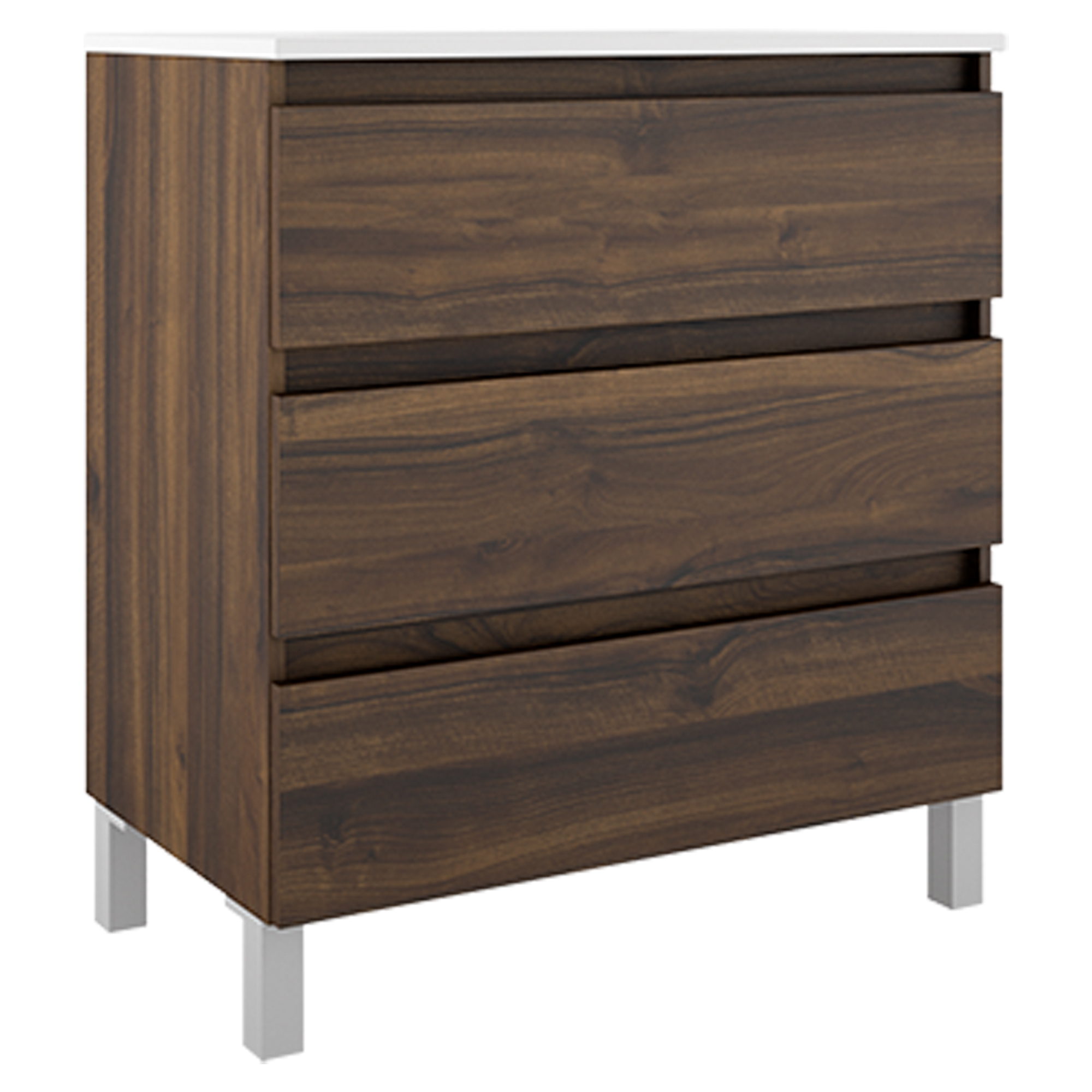 Servantskap Compakt Valnøtt Matt 80x40 cm med Servant, Tre Skuffer & Ben