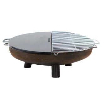 BonFeu Sæt med BonBowl Plus Ildskål Cortenstål 80 cm, Halvrundt Grillrist & Halvrund Plancha