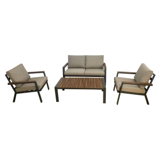 Hagesett med Bord 110 cm, 2-Seters Sofa, 2 Lenestoler & Puter <strong>Älven</strong>  Taupe
