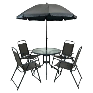 Cafesett Utendørs med Bord Ø 80 cm, 4 Stoler & Hageparasoll <strong>Brasa</strong>  Svart
