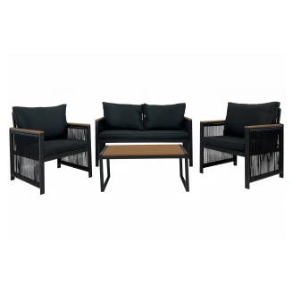 Hagesett med Bord 80 cm, 2-Seters Sofa & 2 Lenestoler <strong>Orvik</strong>  Svart