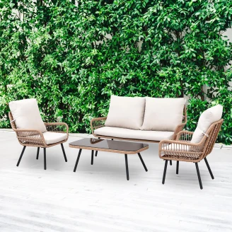 Hagesett med Sofabord 90 cm, 2-Seters Sofa, 2 Lenestoler & Puter <strong>Norven</strong>  Rosa