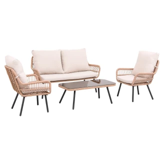 Hagesett med Sofabord 90 cm, 2-Seters Sofa, 2 Lenestoler & Puter <strong>Norven</strong>  Rosa