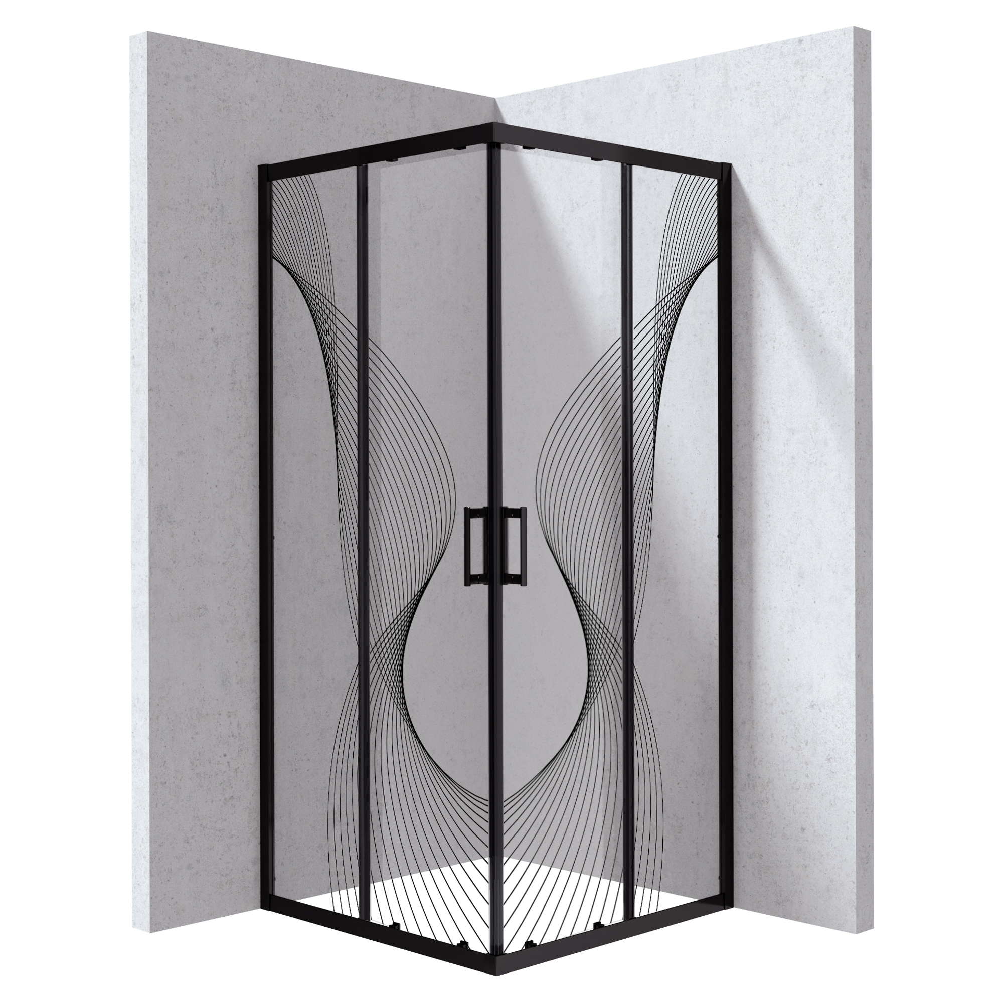 Dusjhjørne Funkia Evo Kvadratisk Svart 80x80 cm Bølget Mønster