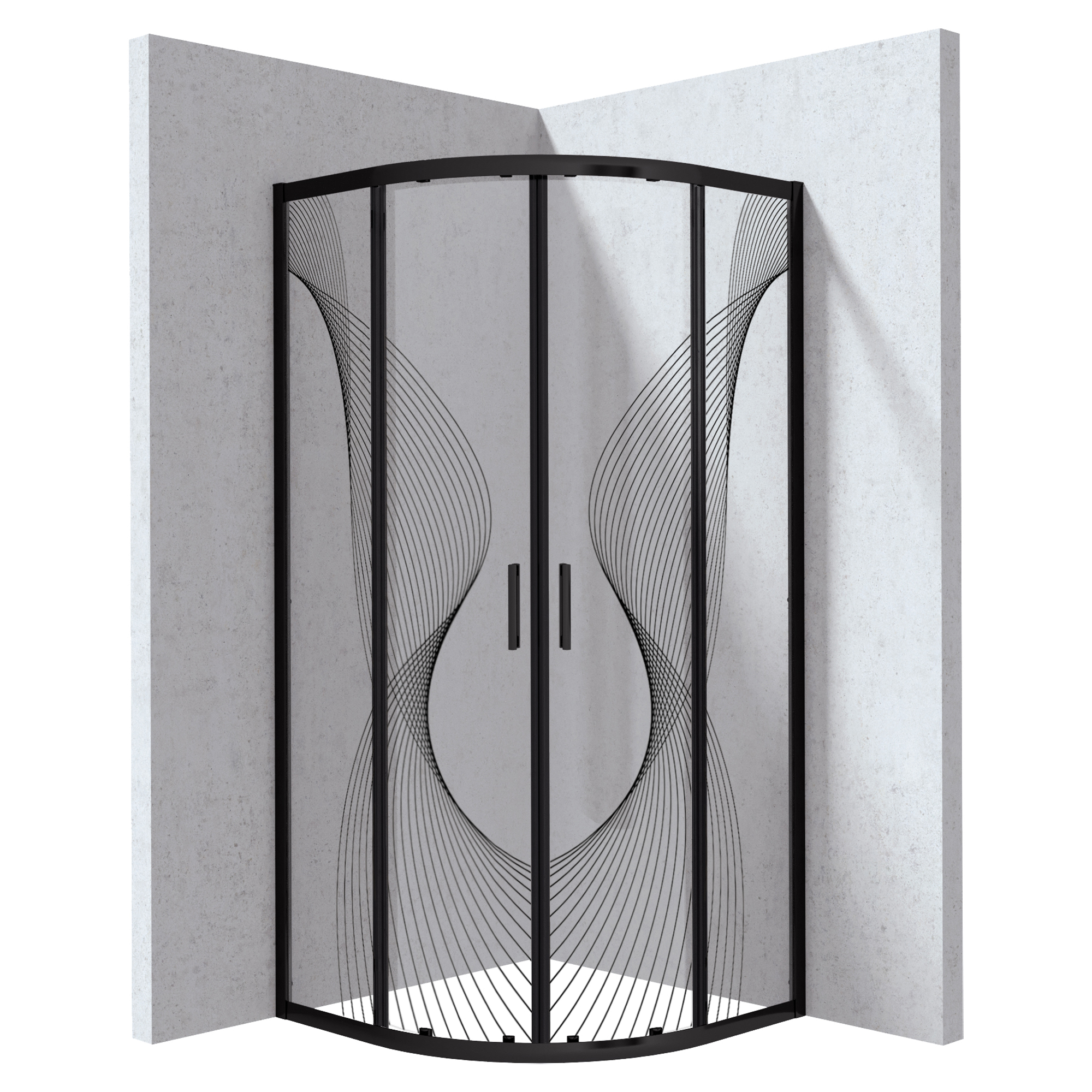 Dusjhjørne Funkia Evo Rund Svart 90x90 cm Bølget Mønster