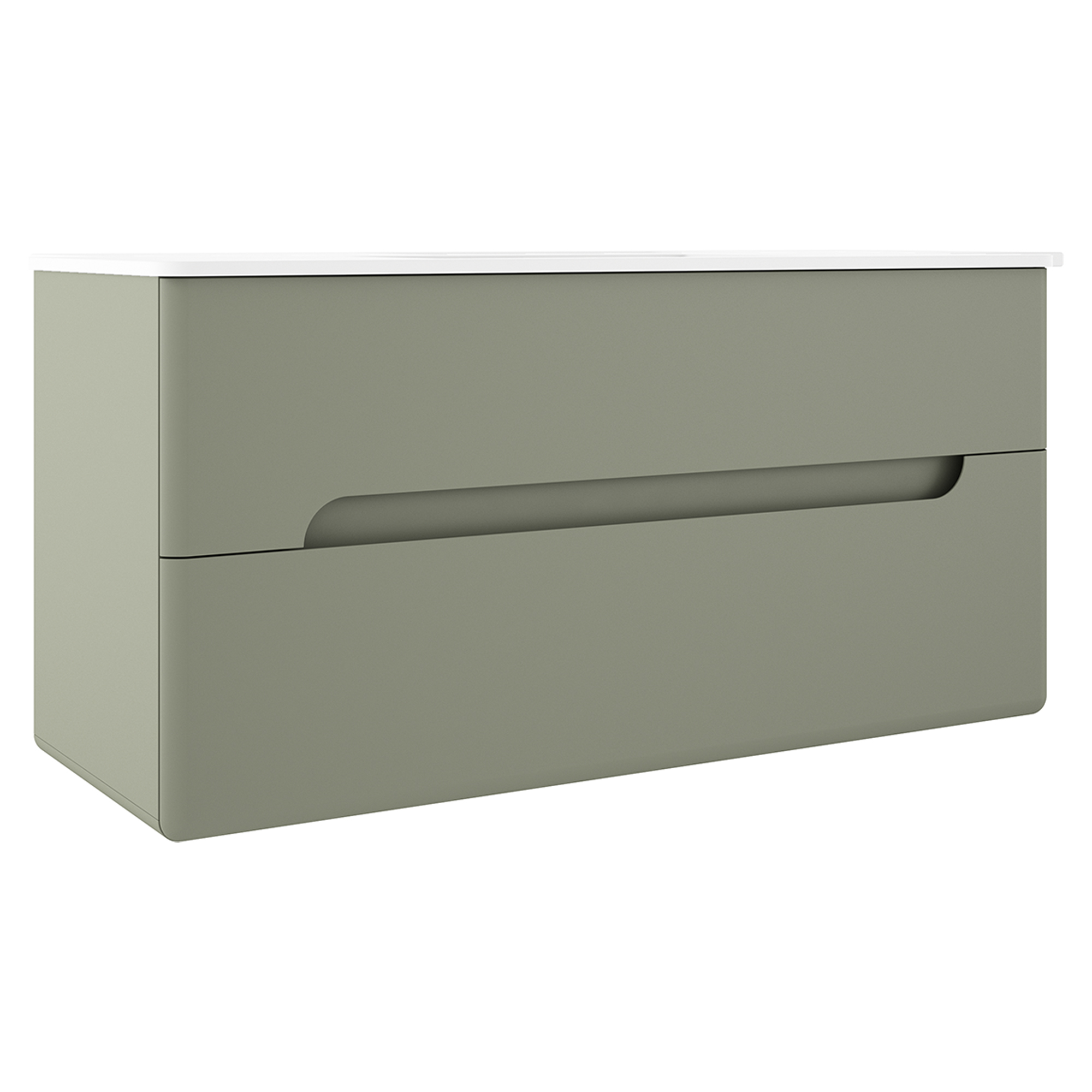 Servantskap Rondo Oliv Matt 120 cm med Servant Hvit Blank