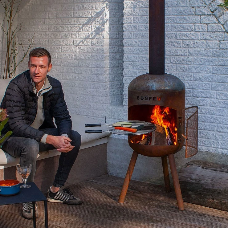 BonFeu Grillsett med Ildsted BonBono Cortenstål, Regnhatt & Trekk