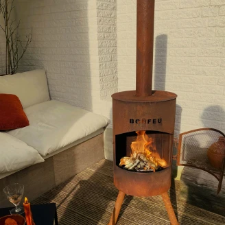 BonFeu Sett med Ildsted BonTon Cortenstål, Regnhatt & Trekk