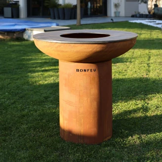 BonFeu Sett med Ildsted BonBiza XL Cortenstål, Dobbel Stålring for Grill, Rund Grillrist & Grillspade