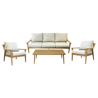 Hagesett med 3-Seters Sofa, Bord 128x53 cm, 2 Lenestoler & Puter <strong>Mirena</strong>  Beige