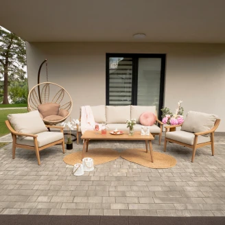 Hagesett med 3-Seters Sofa, Bord 128x53 cm, 2 Lenestoler & Puter <strong>Mirena</strong>  Beige