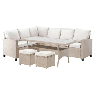 Hagesett med Hjørnesofa, Bord & 2 Puffer <strong>Ulven</strong>  Beige