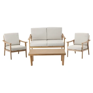 Hagesett med 2-Seters Sofa, Bord, 2 Lenestoler & Puter <strong>Umber</strong>  Beige