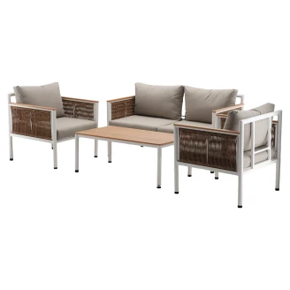 Hagesett med Sofa, <strong>Avanto</strong>  Beige, 2 Lenestoler, Bord & Puter Beige