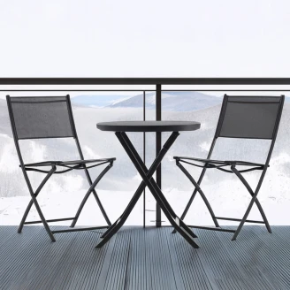 Hagesett med Bord Ø 60 cm & 2 Sammenleggbare Stoler <strong>Orvix</strong>  Svart