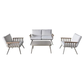 Hagesett med 2-Seters Sofa, Bord, 2 Lenestoler & Puter <strong>Estia</strong>  Beige