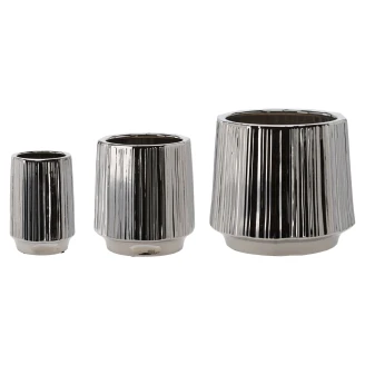 Sett med 3 Krukker <strong>Bellatrix</strong>  Sølv Striper Ø44x40, Ø32x36 & Ø22x33 cm