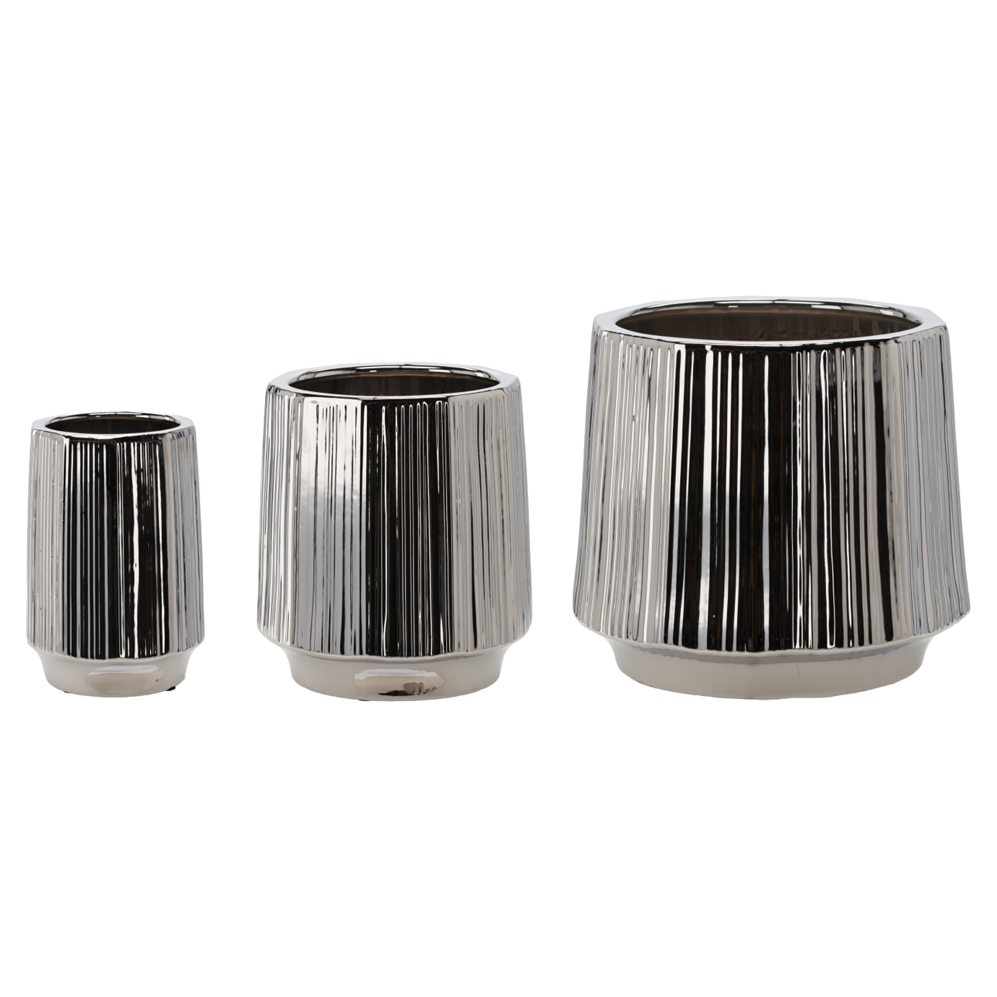 Sett med 3 Krukker Bellatrix Sølv Striper Ø44x40, Ø32x36 & Ø22x33 cm