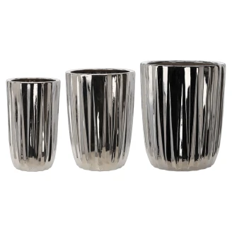 Sett med 3 Krukker <strong>Bellatrix</strong>  Sølv Striper Ø40x49, Ø32x45 & Ø25x42 cm