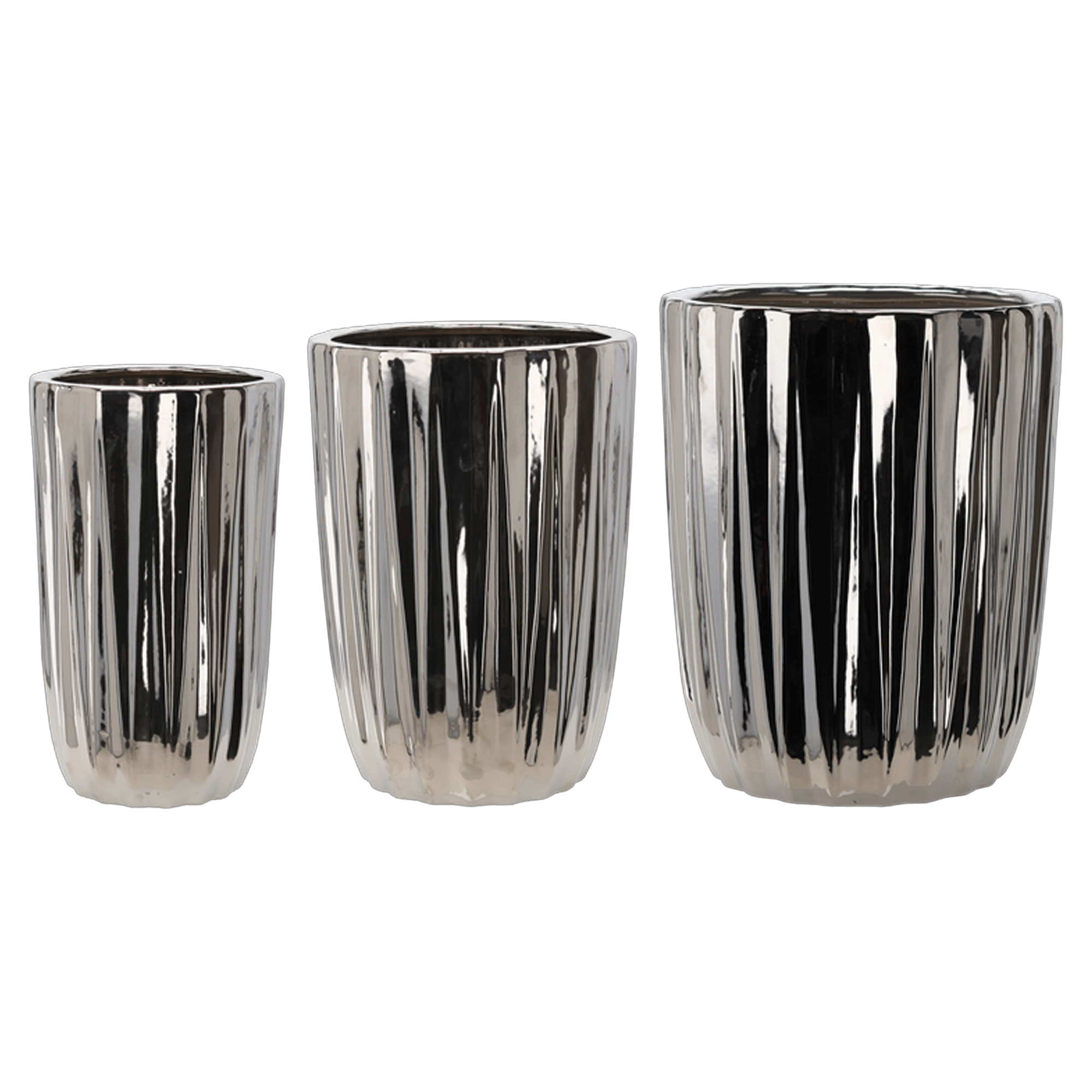 Sett med 3 Krukker Bellatrix Sølv Striper Ø40x49, Ø32x45 & Ø25x42 cm
