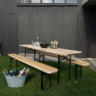 Hagesett med Bord 220x70 cm & 2 Benker 220x25 cm <strong>Beam</strong>  Tre