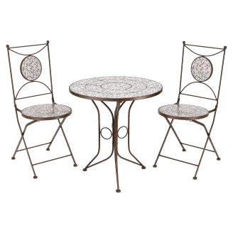 Hagesett med Bord Ø 60 cm & 2 Stoler <strong>Stenra</strong>  Keramikk Blå
