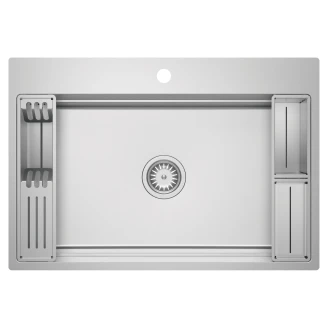 Rustfri Stål Kjøkkenvask <strong>Magnetic</strong>  Børstet Krom 80 cm med Tilbehør & Vannlås