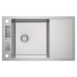 Rustfri Stål Kjøkkenbenk <strong>Magnetic</strong>  Børstet Krom 80 cm med Tilbehør & Vannlås