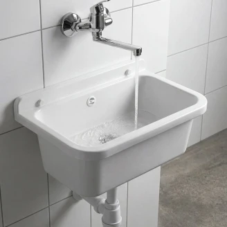 Plast Utslagsvask <strong>Tvaro</strong>  Hvit Blank 55x34 cm med Vannlås