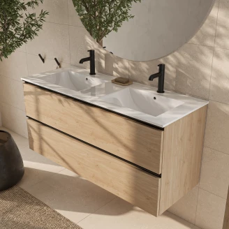 Dobbelt Servantskap Eik <strong>Luna</strong>  Tre Matt 120 cm med Servant Hvit Blank