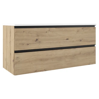 Dobbelt Servantskap Eik <strong>Luna</strong>  Tre Matt 120 cm med Servant Hvit Blank