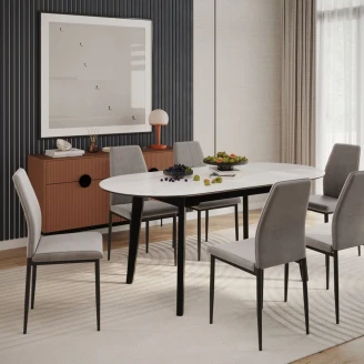 Spisebord Uttrekkbart <strong>Tivaro</strong>  Hvit Marmor, Svart 140-180x85 cm