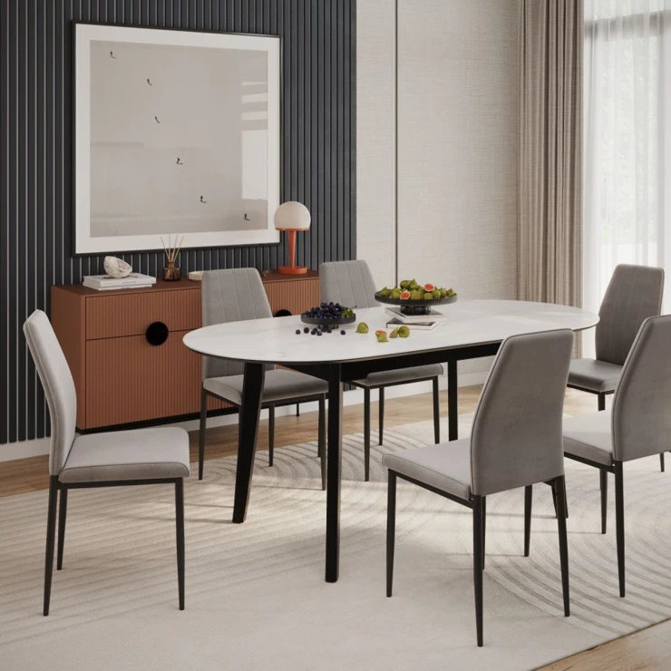 Spisebord Uttrekkbart Tivaro Hvit Marmor, Svart 140-180x85 cm